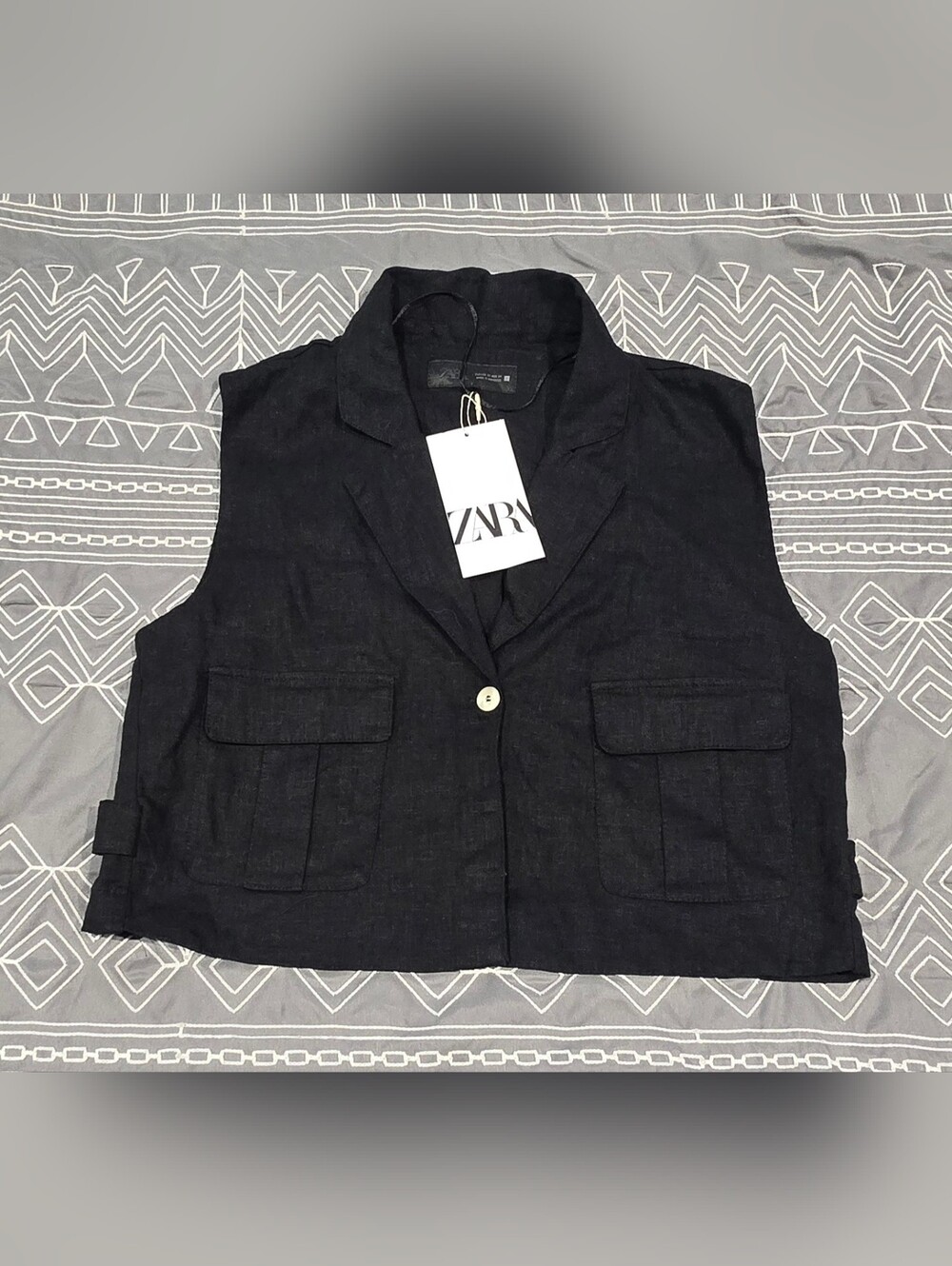 Zara Linen Blend Cropped Vest Size XS